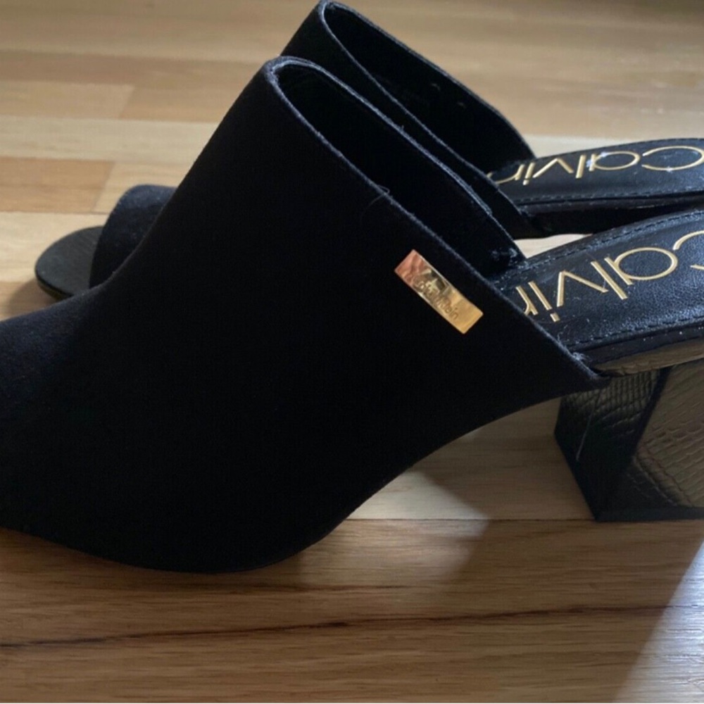 Calvin Klein Clemence Black Suede Mule Sandals (NEW)